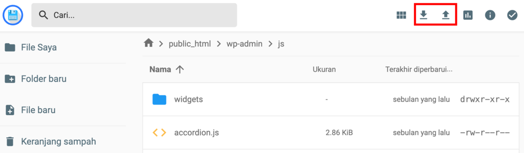 tampilan tool dengan tombol upload dan download yang dipilih