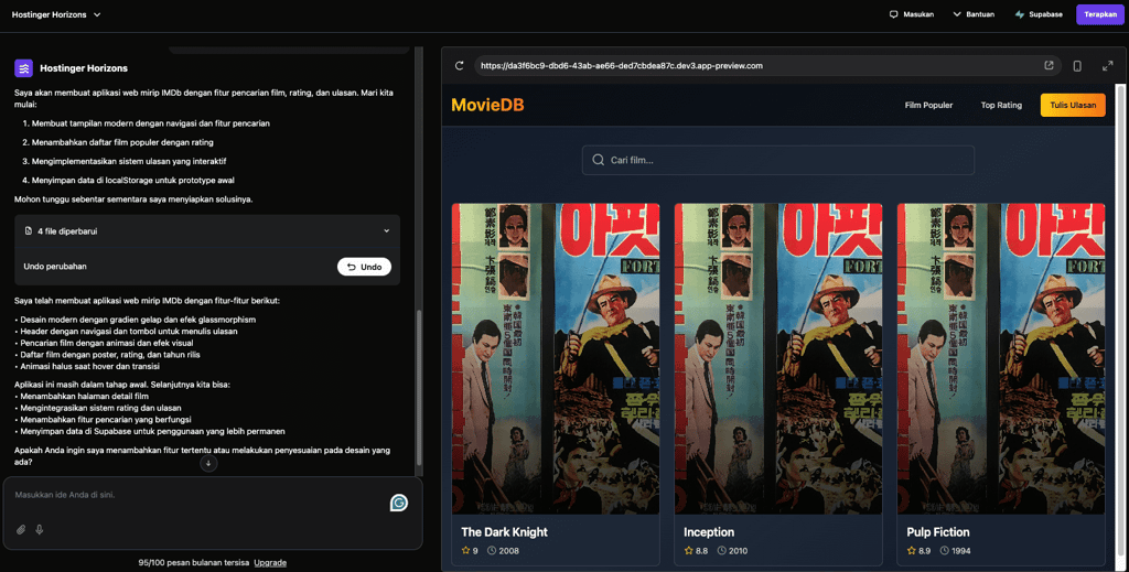 Hostinger Horizons menghasilkan aplikasi web menggunakan platform lain sebagai inspirasi
