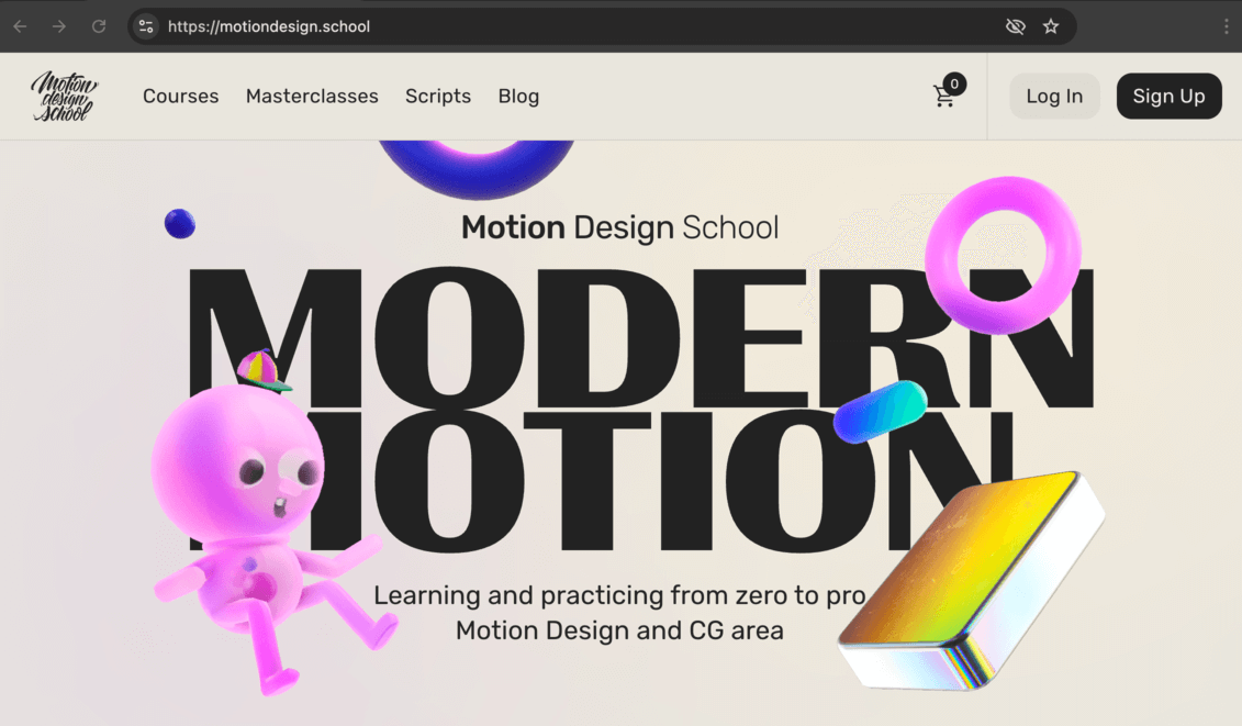 website motion design school yang menggunakan domain .school untuk pendidikan