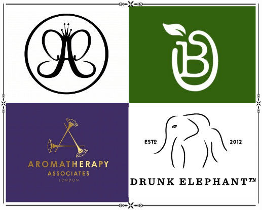 Contoh logo dari brand Anastasia, Bolden, Aromatherapy, dan Drunk Elephant