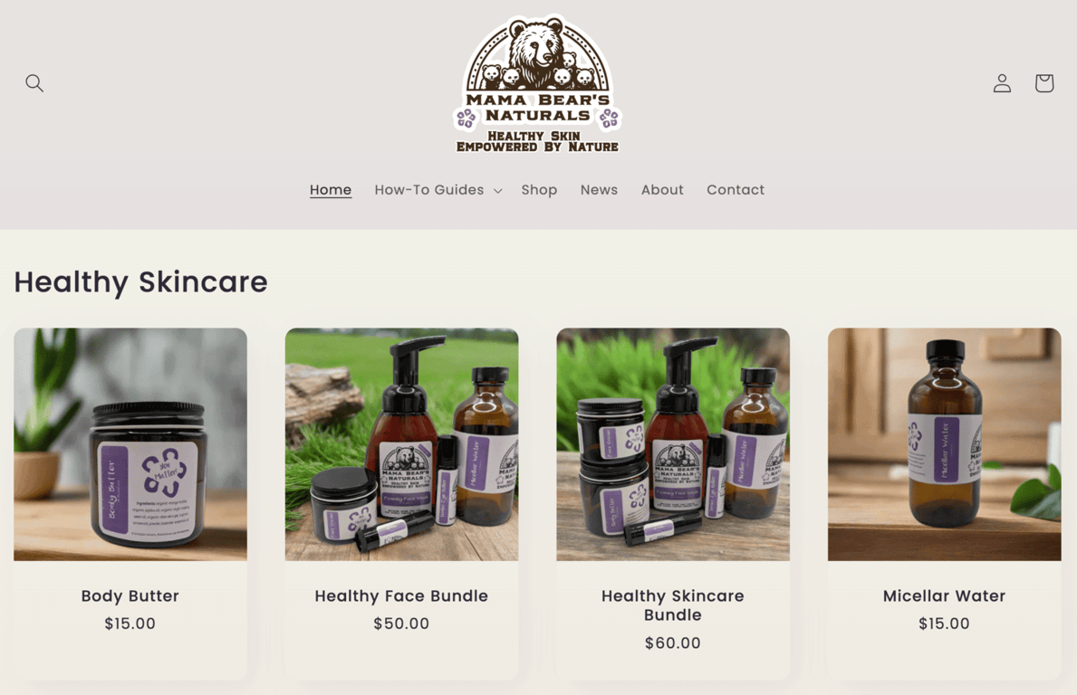 Homepage website Mama Bear's Naturals