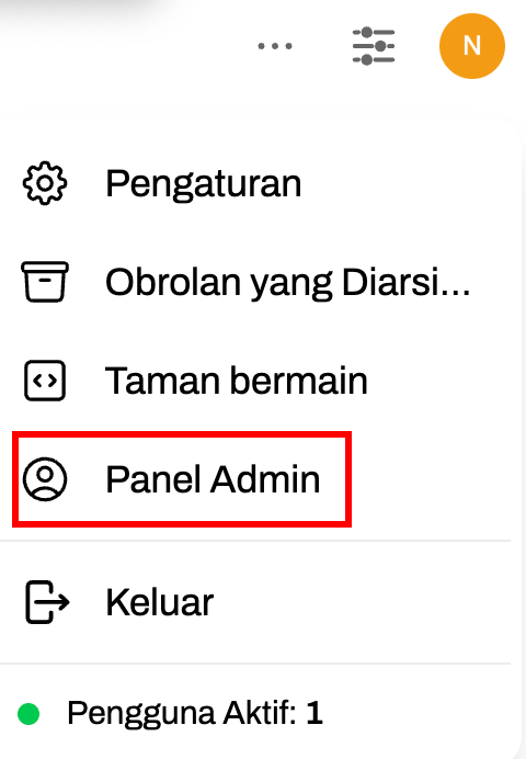 Menu Admin Panel di Open WebUI