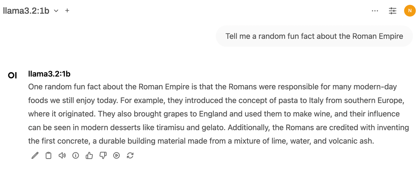 Respons Llama terhadap prompt di Open WebUI