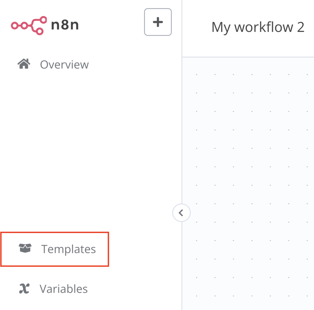 Menu Template di editor alur kerja n8n