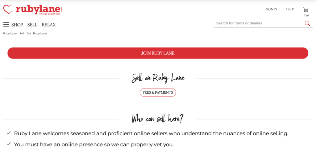 landing page ruby lane
