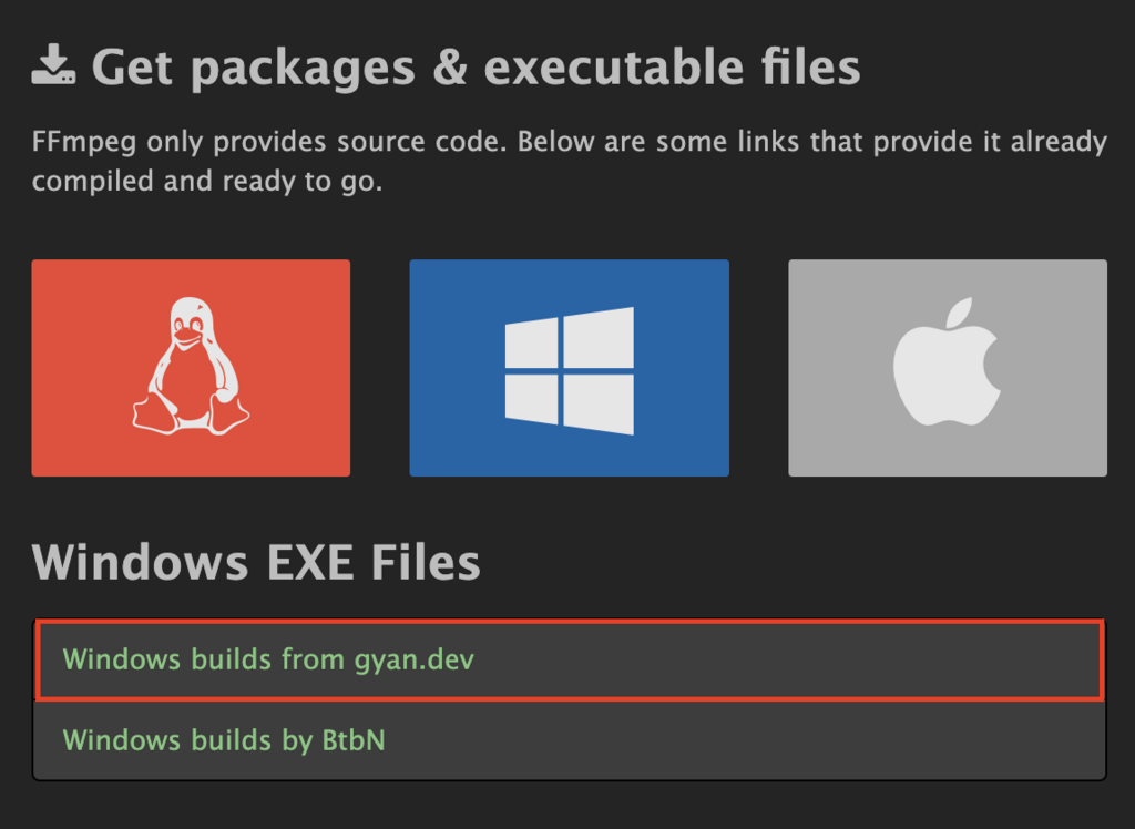 Build Windows dari gyan.dev di website FFmpeg
