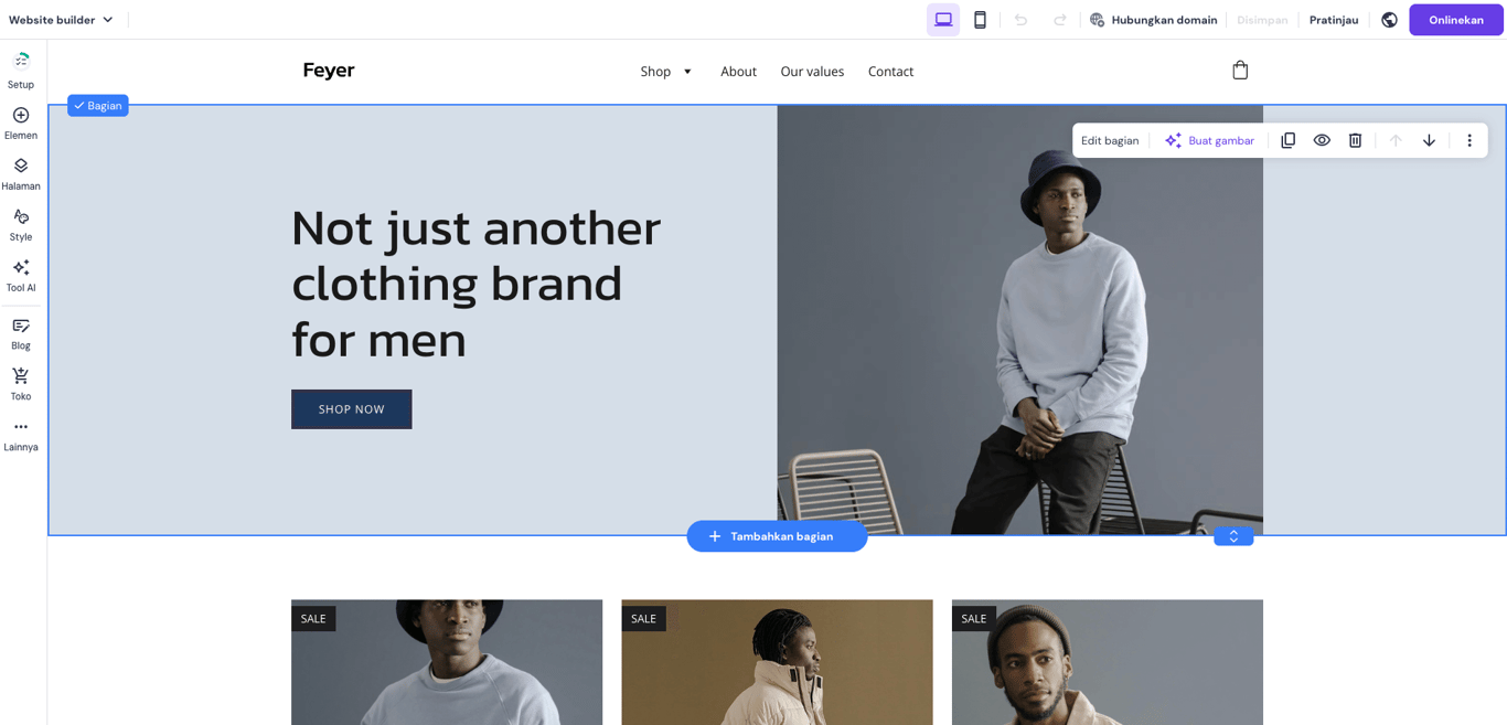 Mengedit halaman web di Website Builder Hostinger