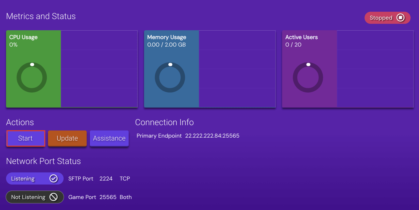 Tombol Start di Game Panel