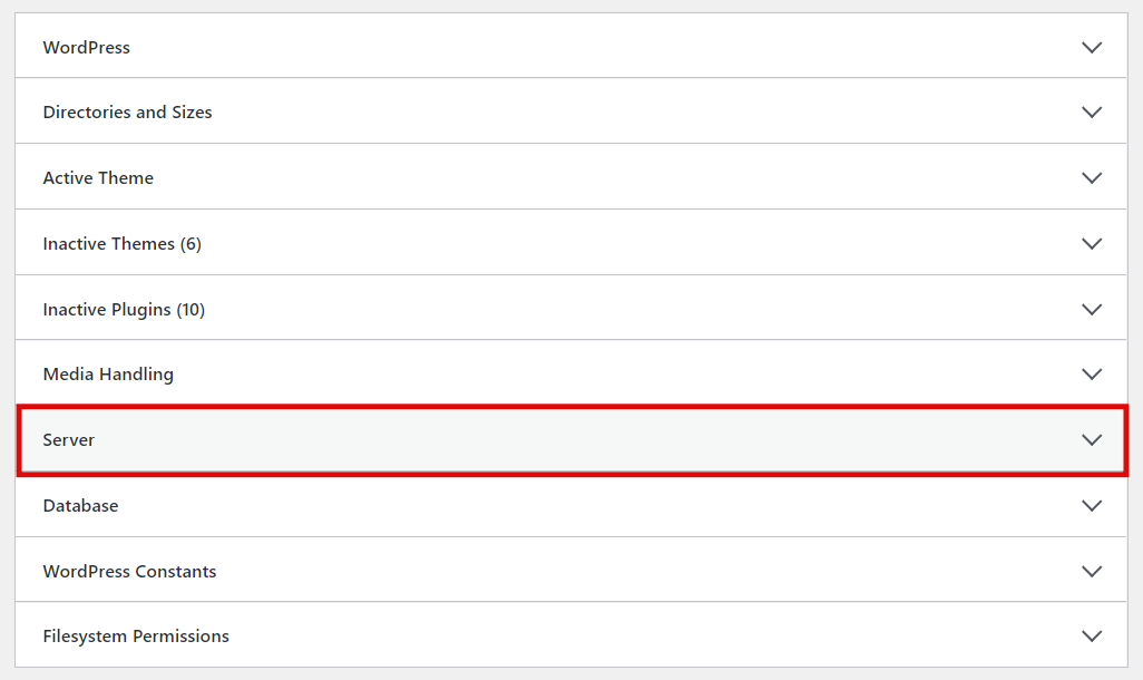 Memilih tab info dan mengklik Server.