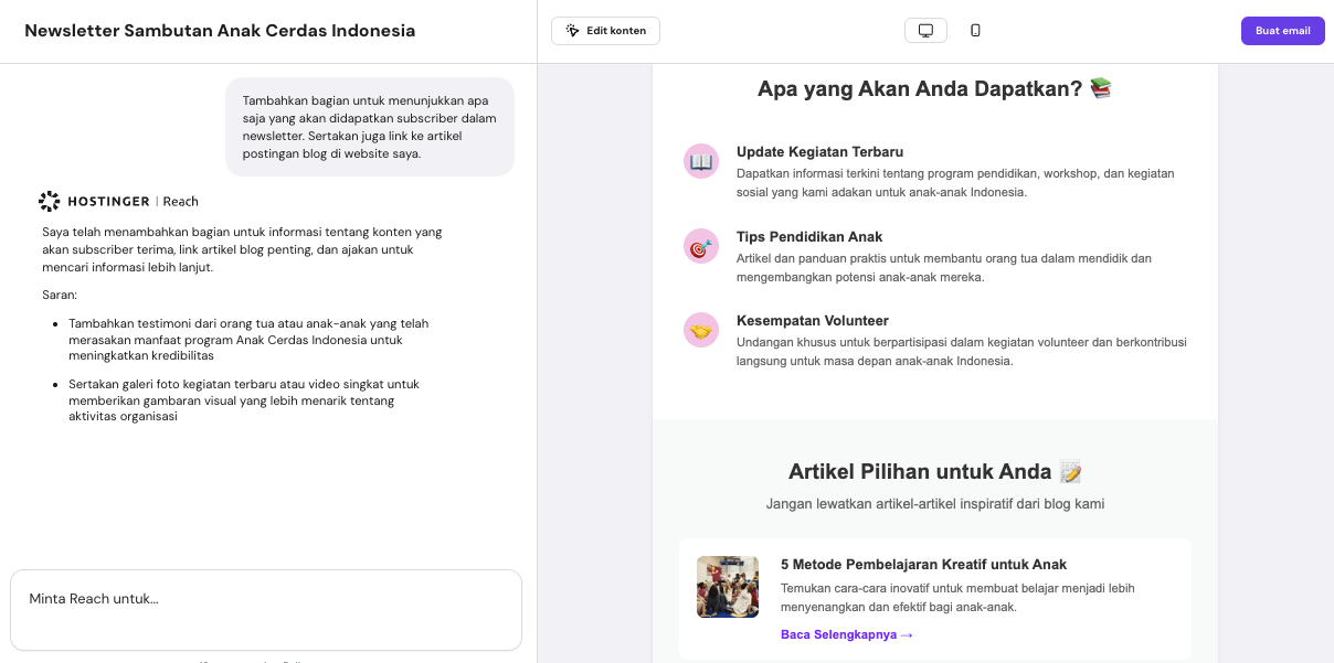 perubahan yang dilakukan reach setelah diminta lewat prompt