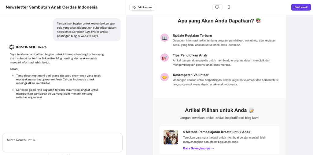 perubahan yang dilakukan reach setelah diminta lewat prompt