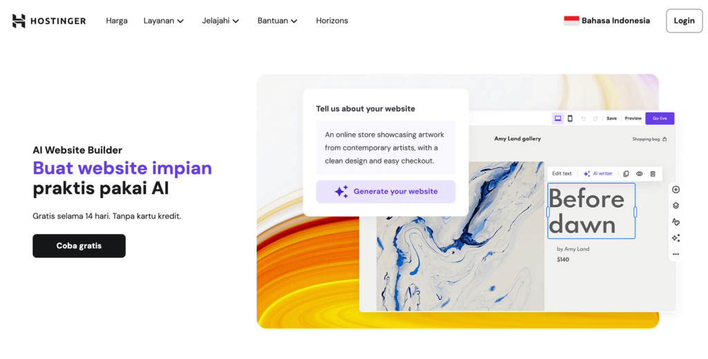 Landing page AI Website Builder dengan free trial