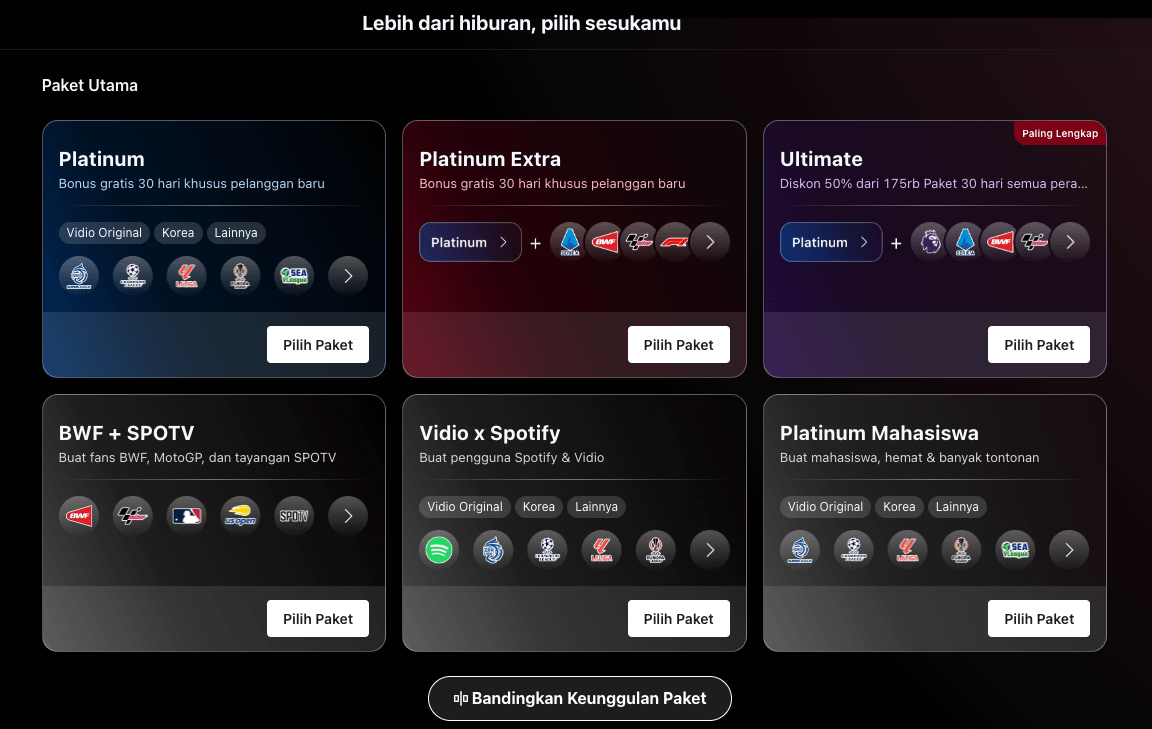 Paket langganan aplikasi streaming Vidio