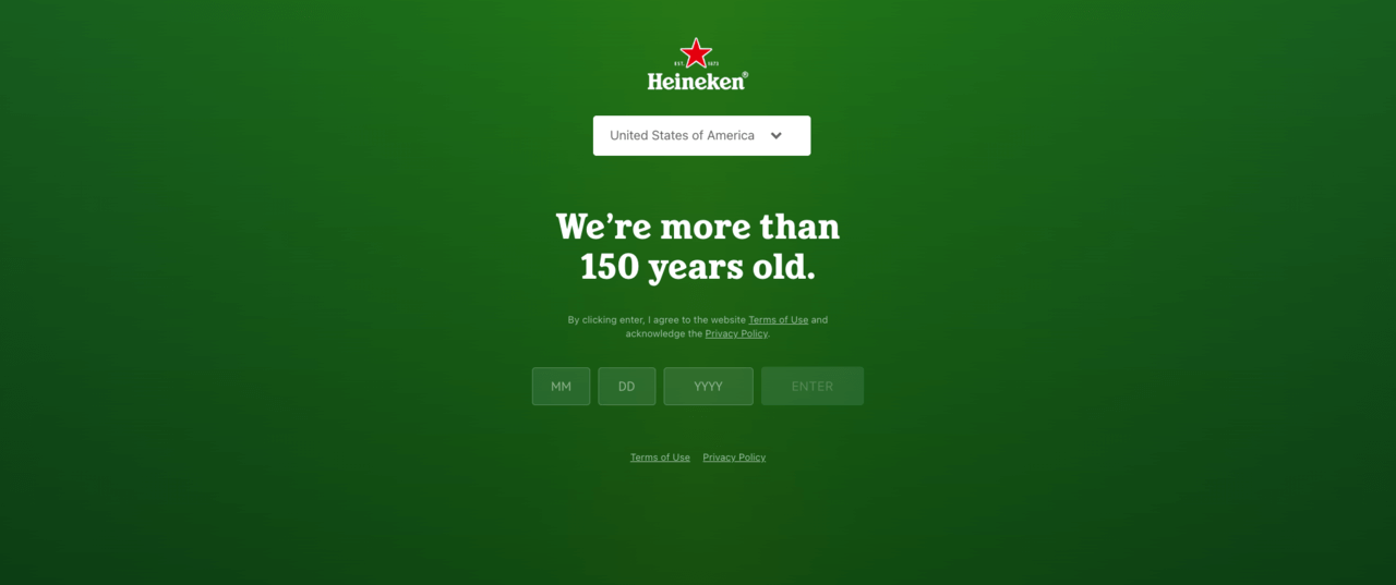 splash page website heineken menampilkan verifikasi usia
