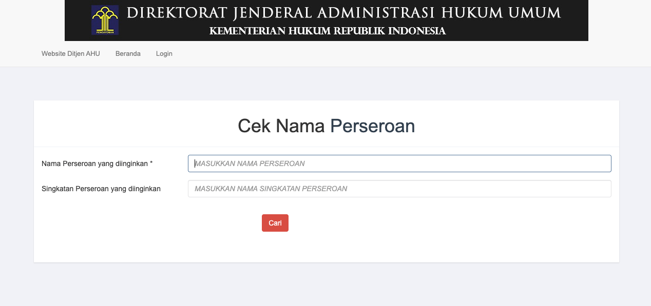 Website AHU untuk cek PT terdaftar