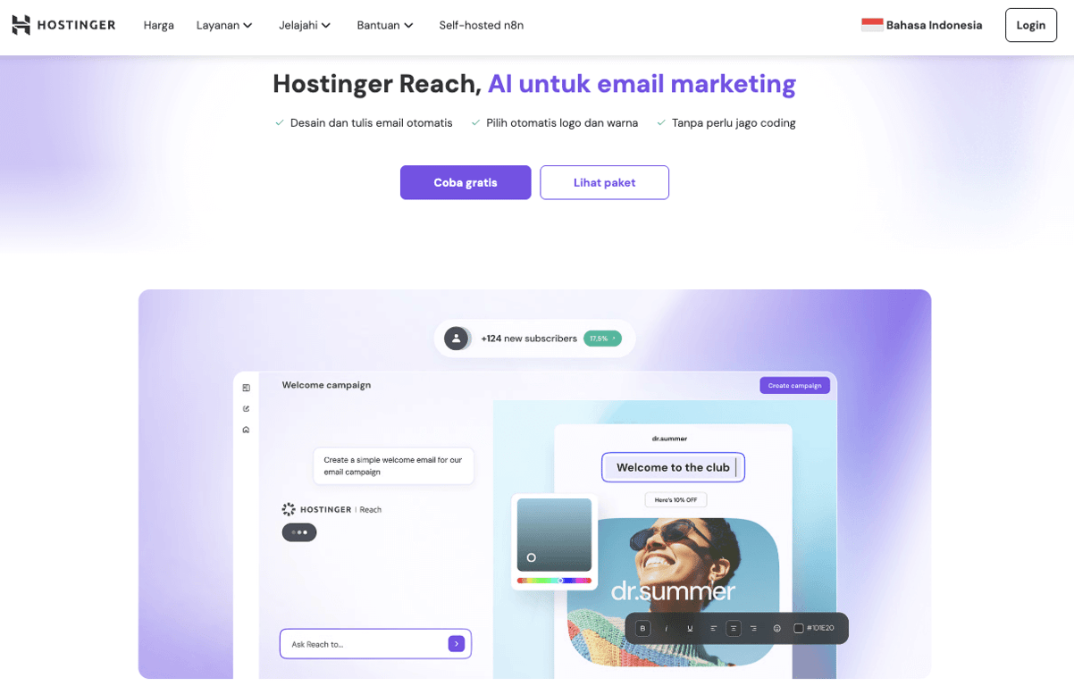 Homepage Hostinger Reach