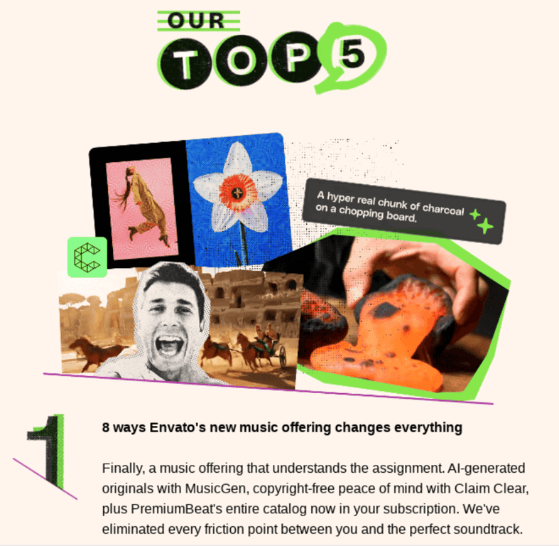 Newsletter Envato menampilkan berita terbaru perusahaan