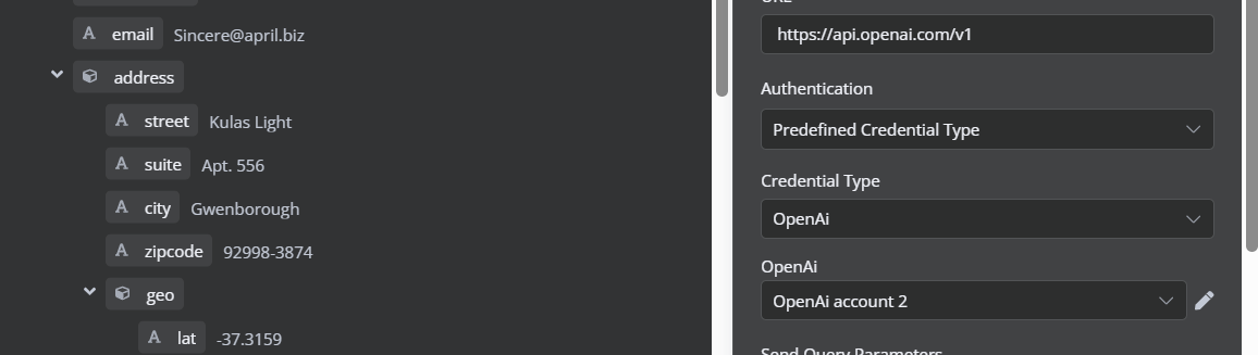 Mengonfigurasi node OpenAI dengan jenis kredensial yang telah ditentukan