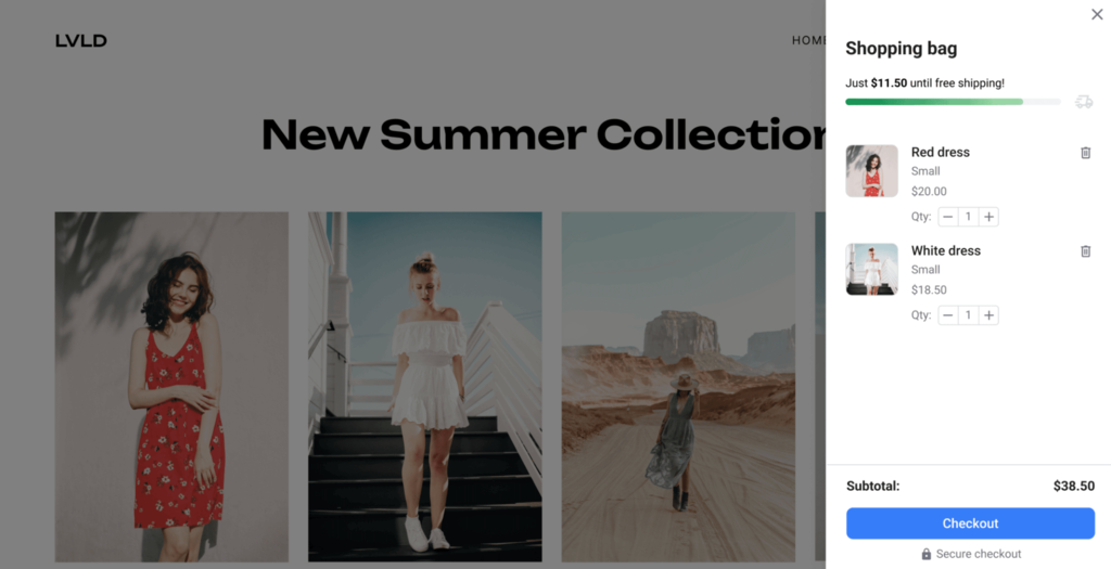 Panel checkout yang menampilkan progres pengiriman gratis