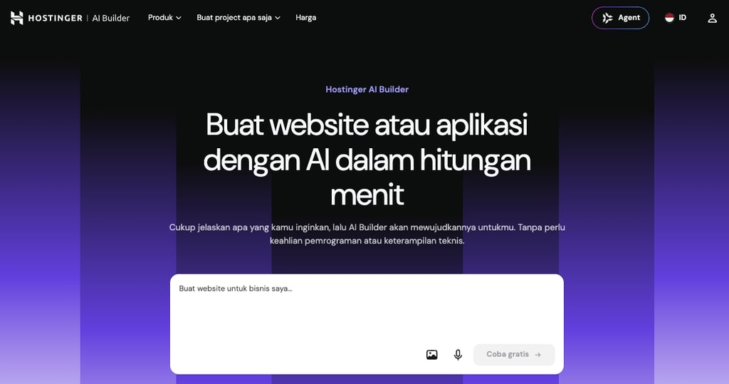 Landing page Hostinger AI Builder Indonesia