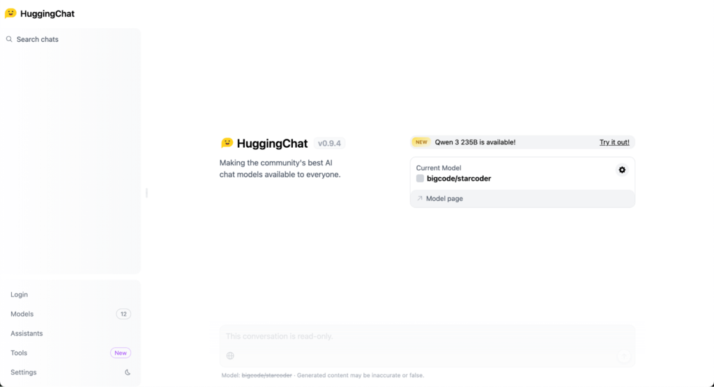 Tampilan Starcoder Huggingchat