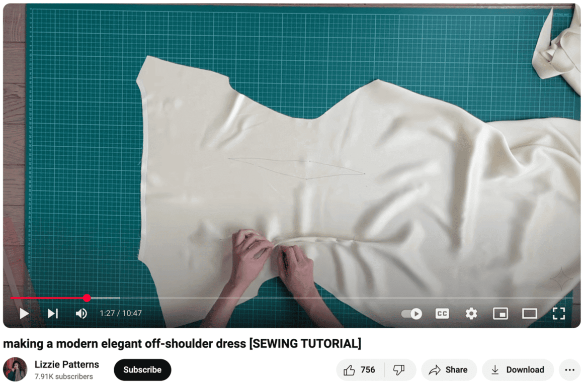 Potongan video Lizzie Studio yang menampilkan pola jahit