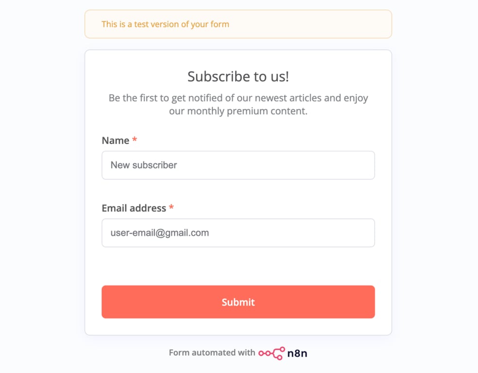 Halaman pengiriman formulir n8n