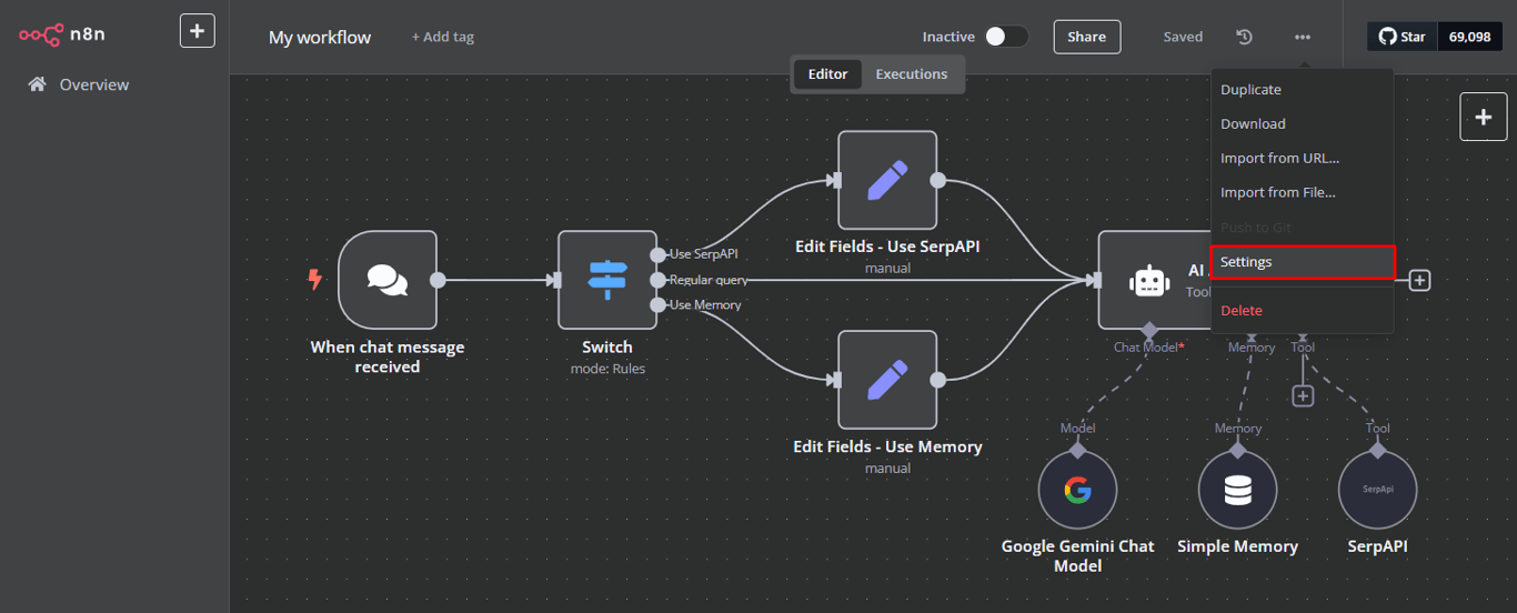 Menambahkan error workflow ke workflow AI agent
