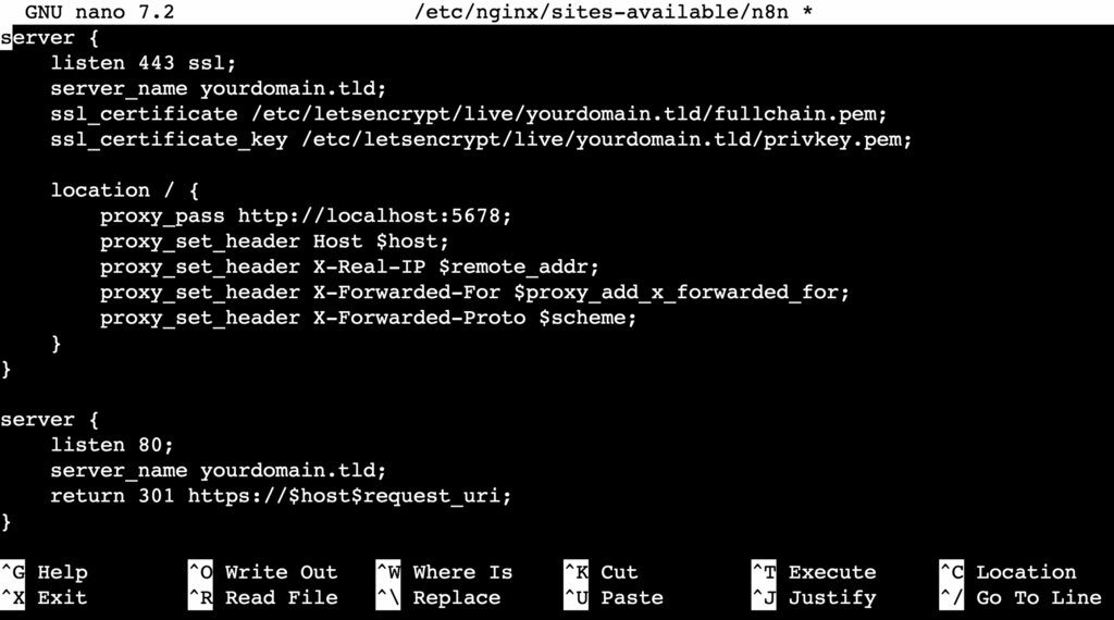 File konfigurasi NGINX untuk konten n8n