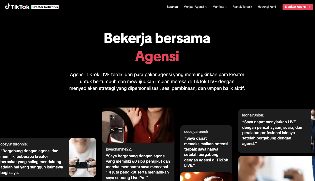 Halaman utama TikTok LIVE Creator Networks Indonesia