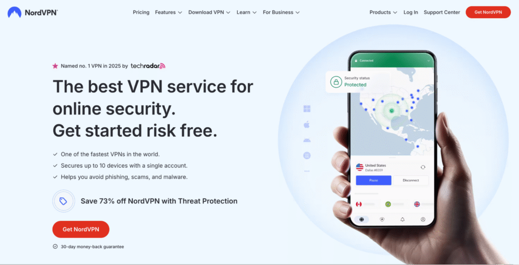 Halaman landing NordVPN