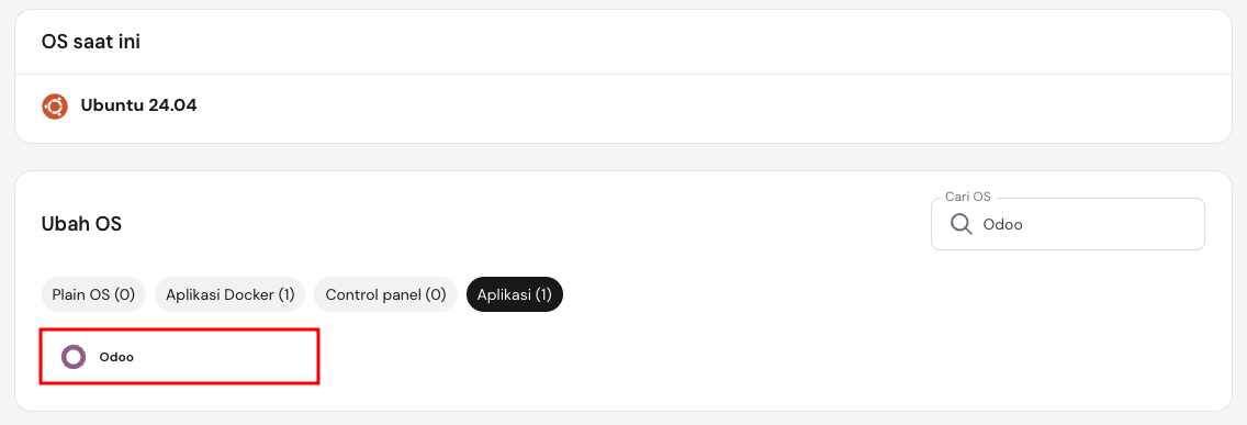 Hostinger menyediakan template Odoo yang sudah dikonfigurasi.