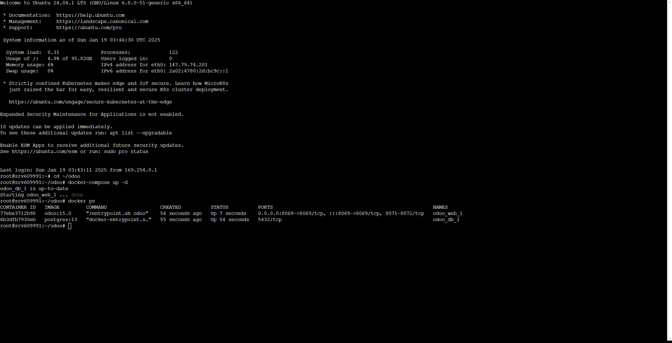Terminal yang menampilkan hasil eksekusi perintah docker ps