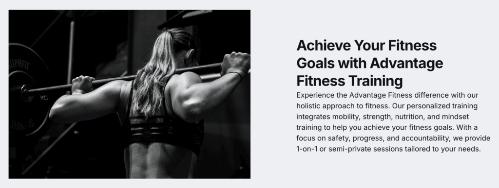 Bagian Advantage Fitness Training yang menyoroti manfaat