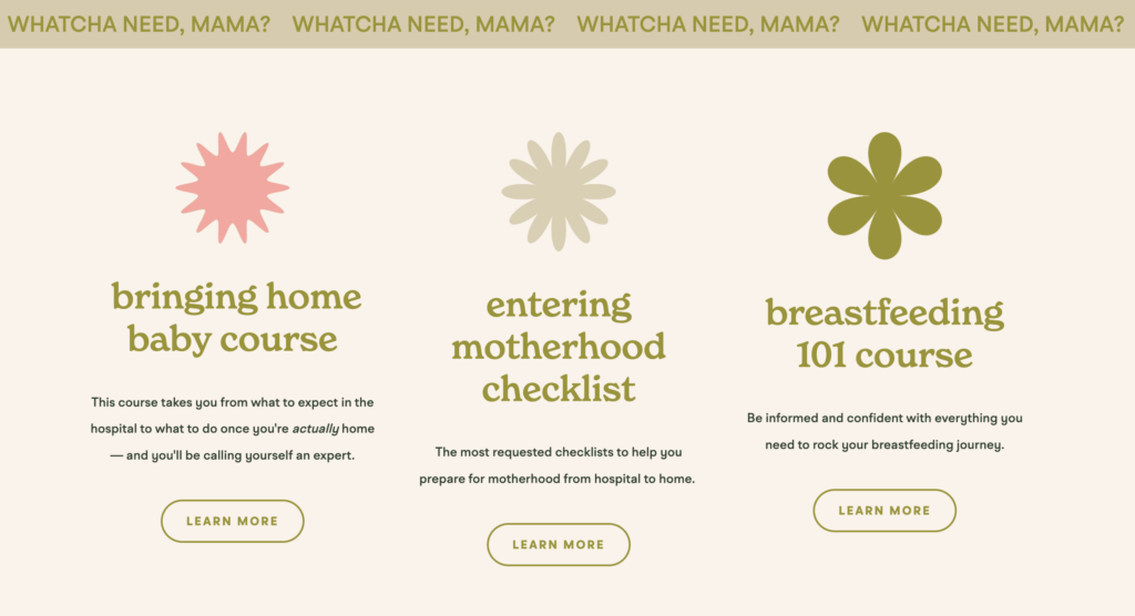 Bagian dari halaman landing Karing for Postpartum yang menampilkan penawarannya.