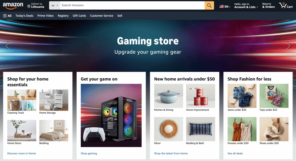 Beranda Amazon dan contoh website dinamis