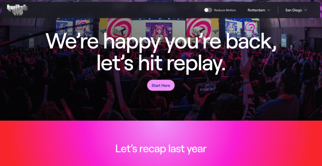 Homepage TwitchCon dan contoh website statis