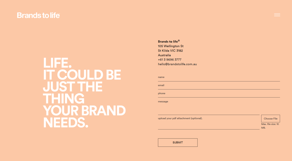 Halaman kontak Brands to life