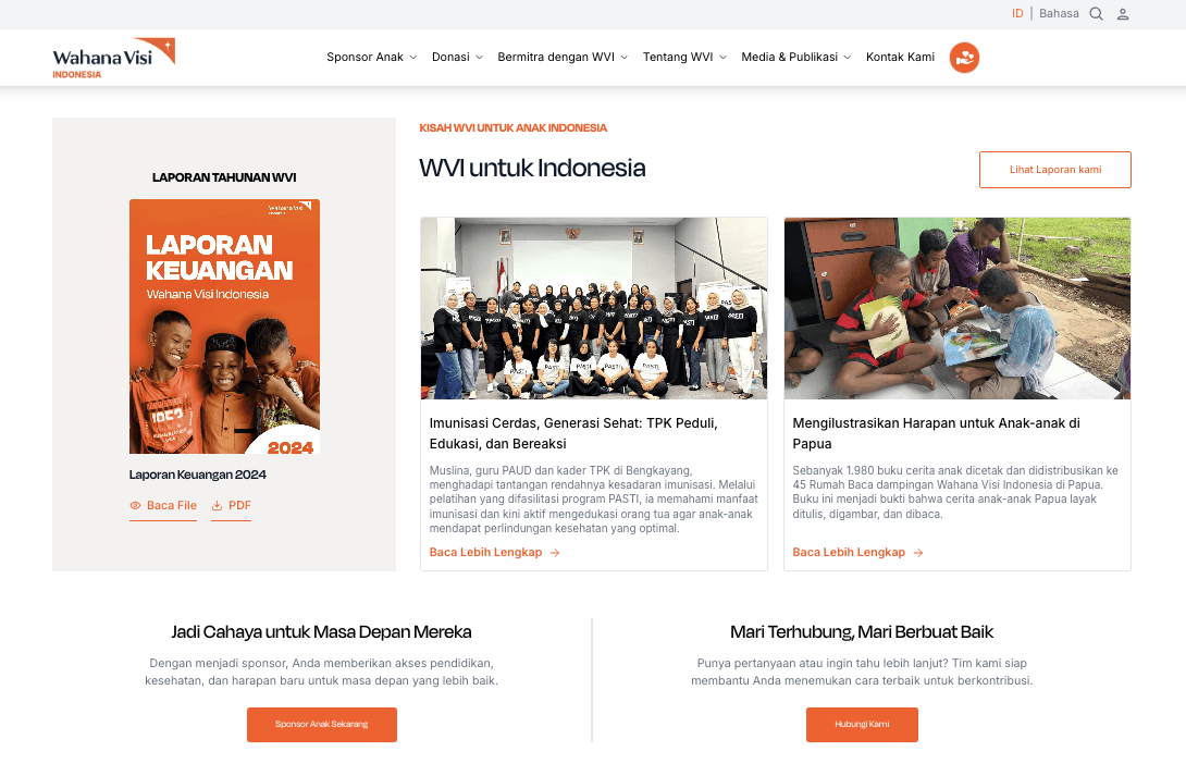 Halaman laporan akibat dan kerja kami di website Wahanavisi