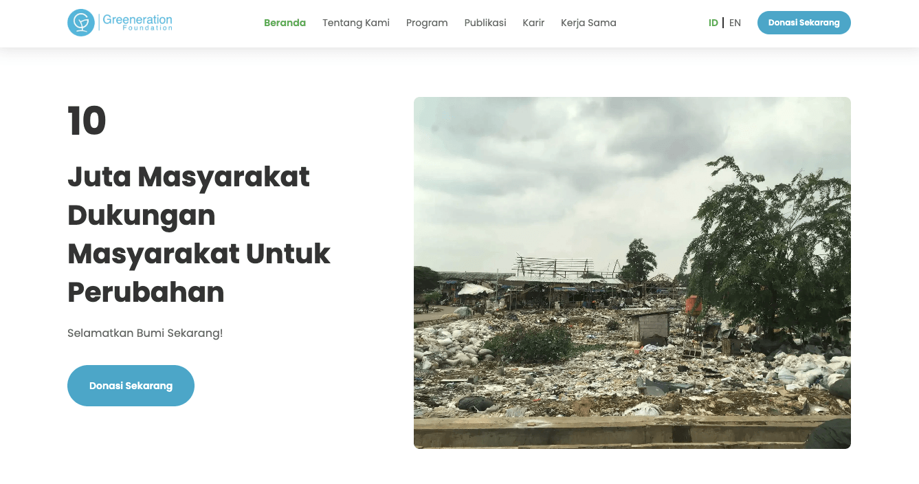 Homepage Greeneration Foundation yang menggunakan domain .ORG
