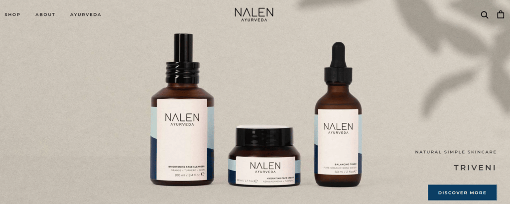 Nalen Ayurveda, website ecommerce yang dibuat dengan Zyro