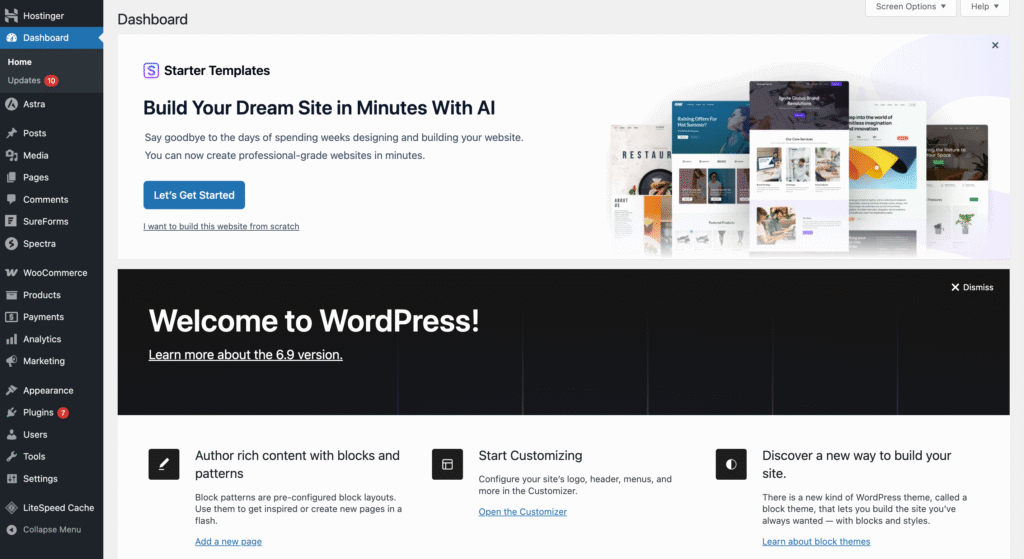 Antarmuka dashboard admin WordPress