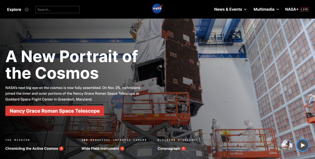 Homepage website NASA