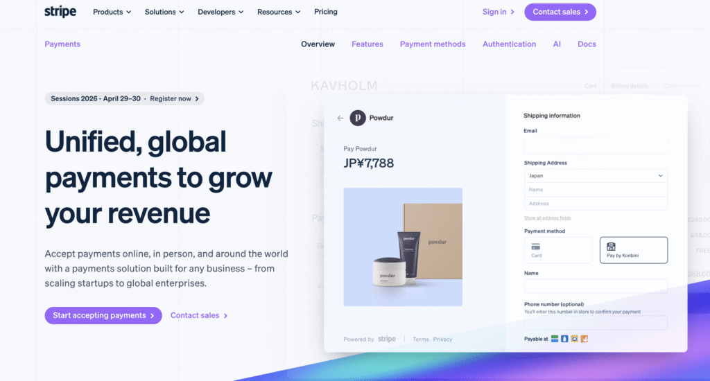 Stripe payment interface showcasing a product purchase, including pricing and shipping information fields for a smooth transaction experience.
