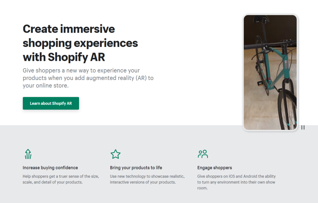Halaman instruksi Shopify AR.