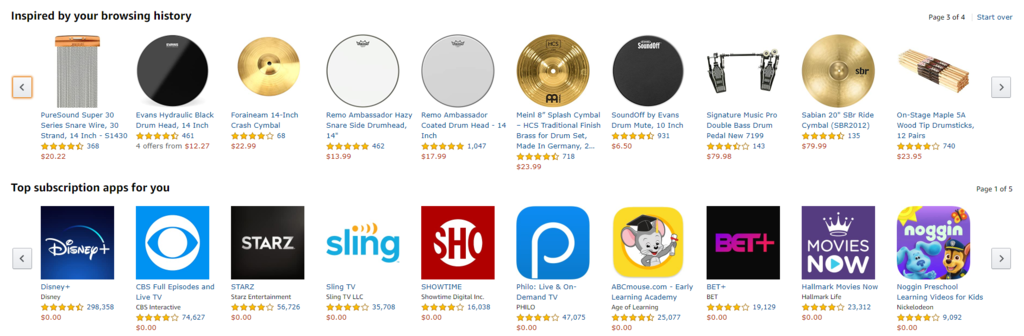 Contoh anjuran individual dari Amazon.