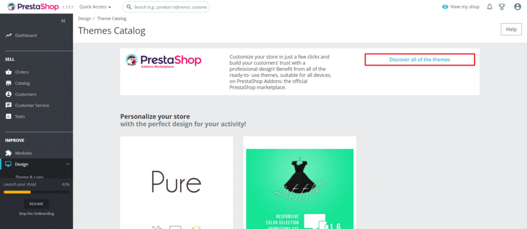 Sección de temas de PrestaShop