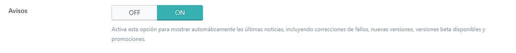 Ajustes generales de LiteSpeed Cache, sección Avisos
