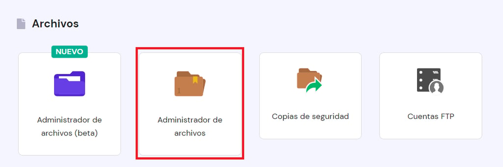 carpeta de administrador de archivos en hpanel