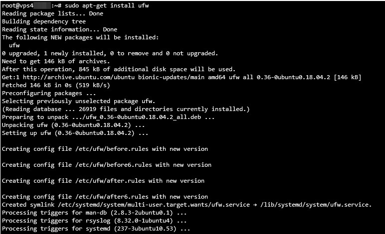 Visualización del comando para instalar el firewall